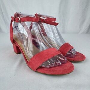 Love Mark Coral Suede Ankle Strap Heels
